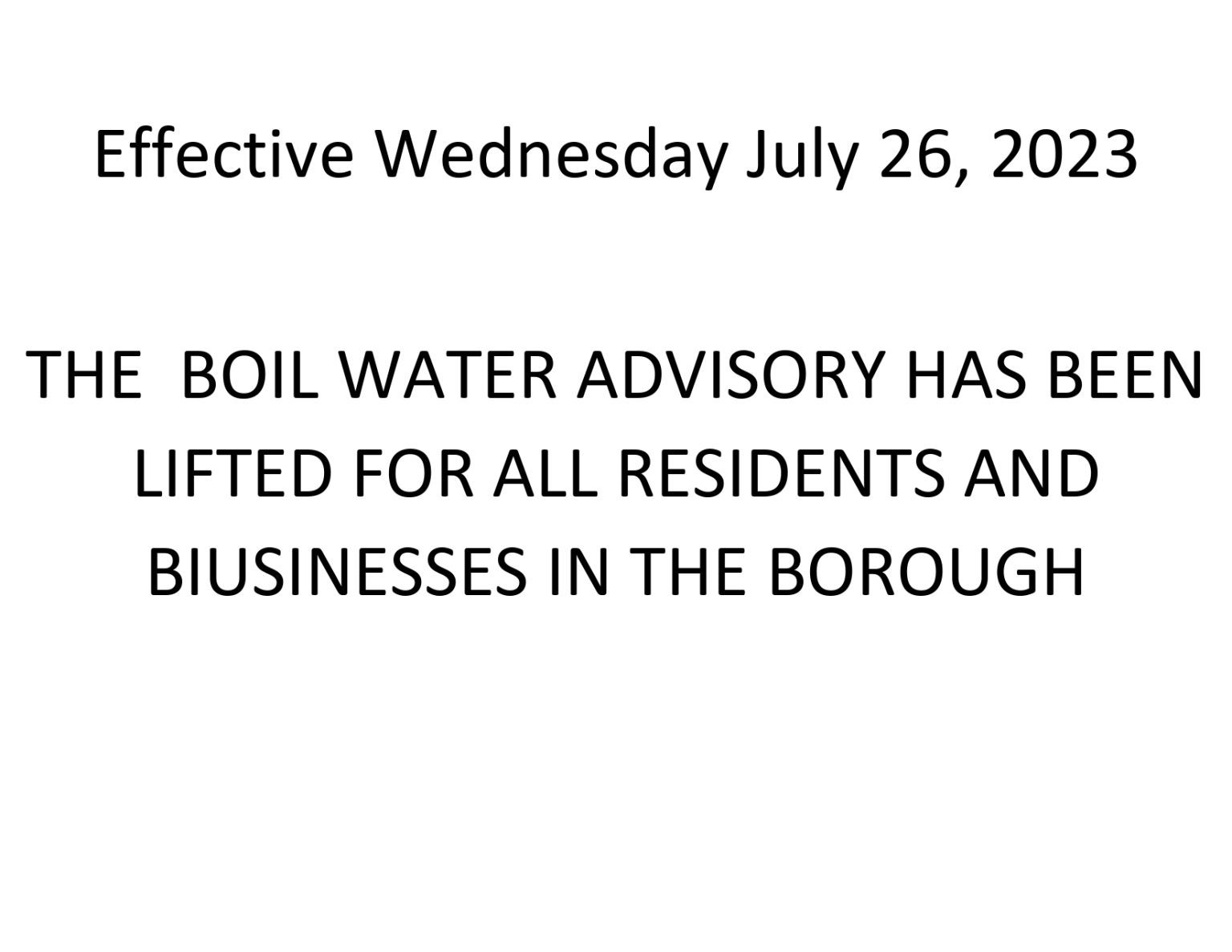 Boil Water Advisory Lifted - Borough Of Delaware Water Gap