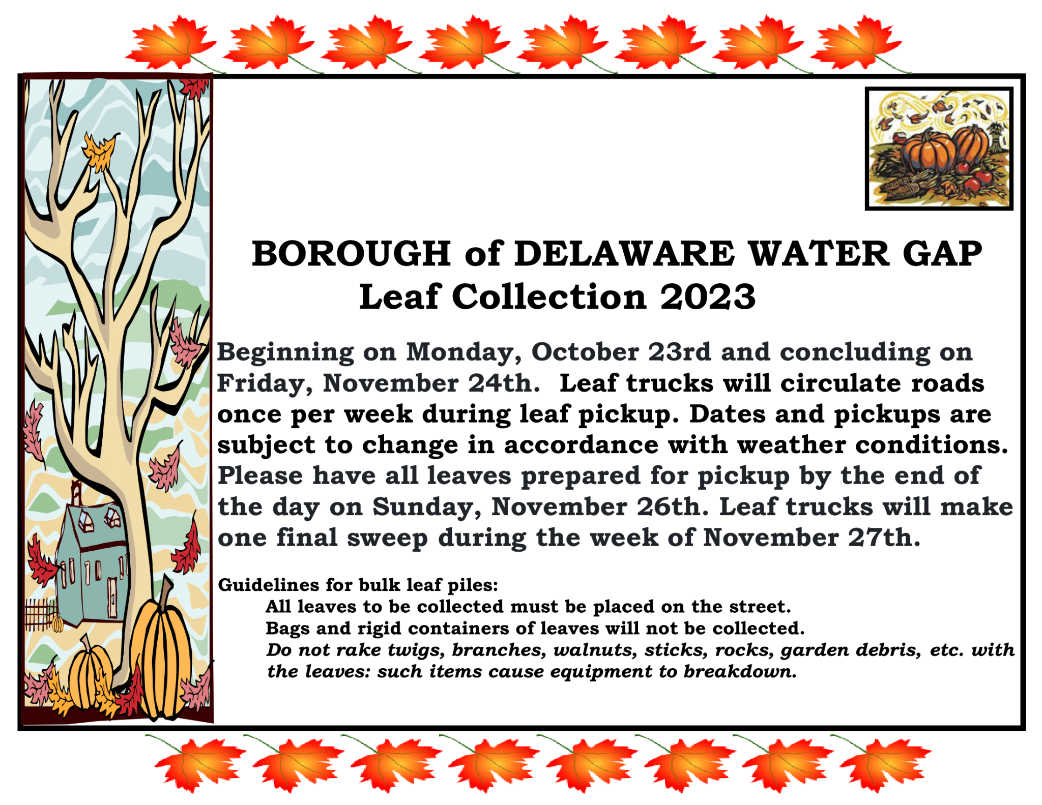 Leaf Collection Schedule Borough of Delaware Water Gap